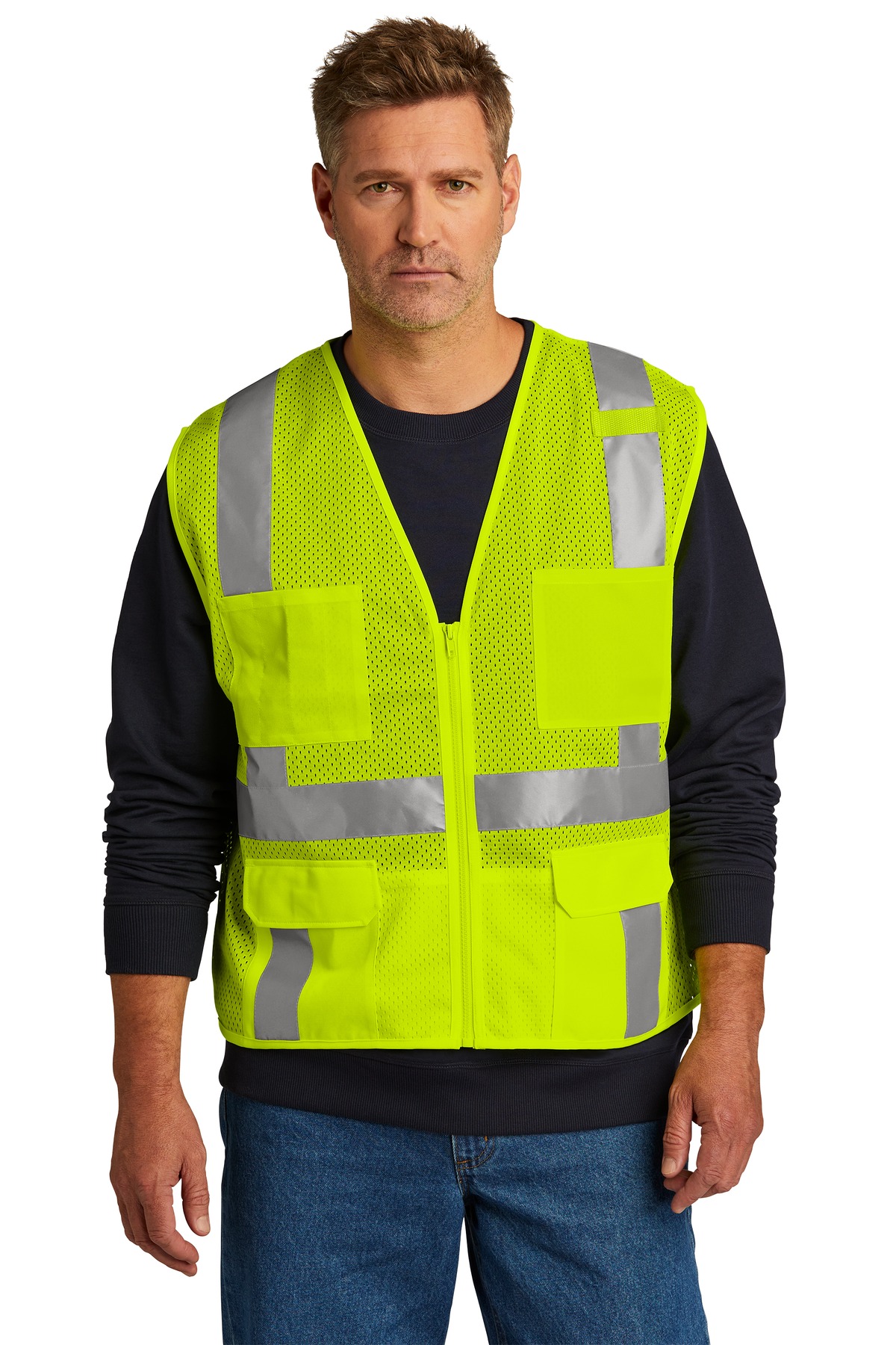 CornerStone CSV104 ANSI 107 Class 2 Mesh Six-Pocket Zippered Vest