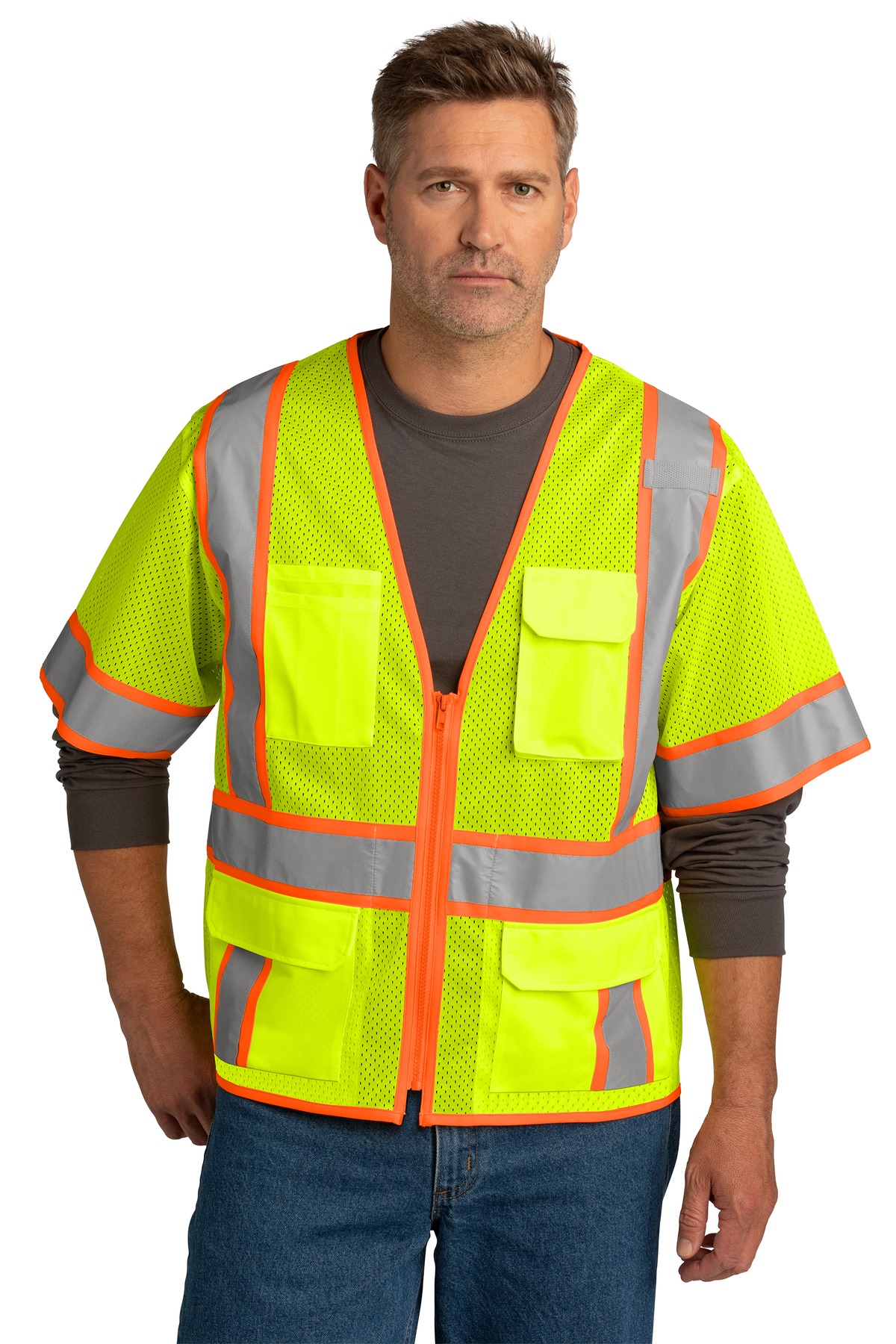CornerStone CSV106 ANSI 107 Class 3 Surveyor Mesh Zippered Two-Tone Short Sleeve Vest