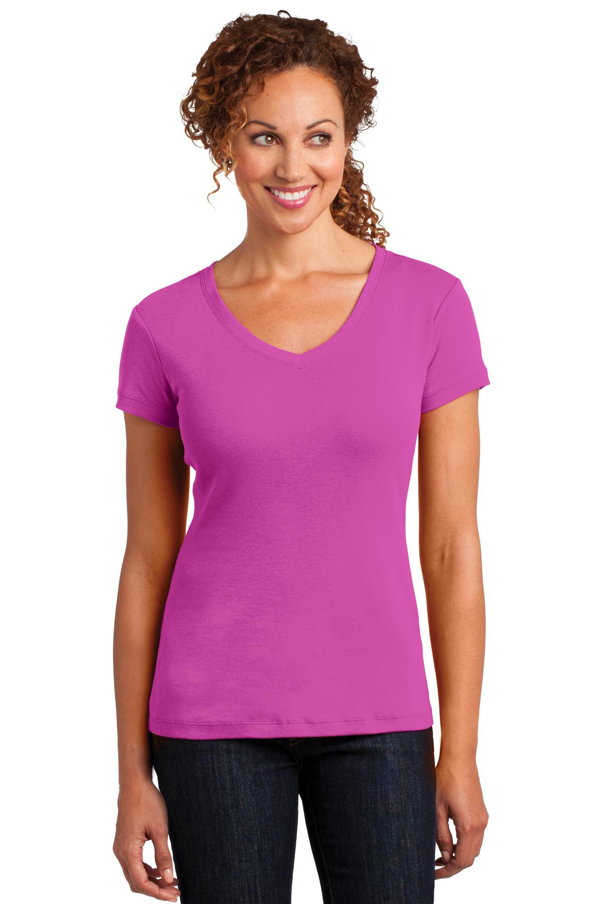 District DM401 CLOSEOUT Made Ladies Mini Rib V-Neck Tee
