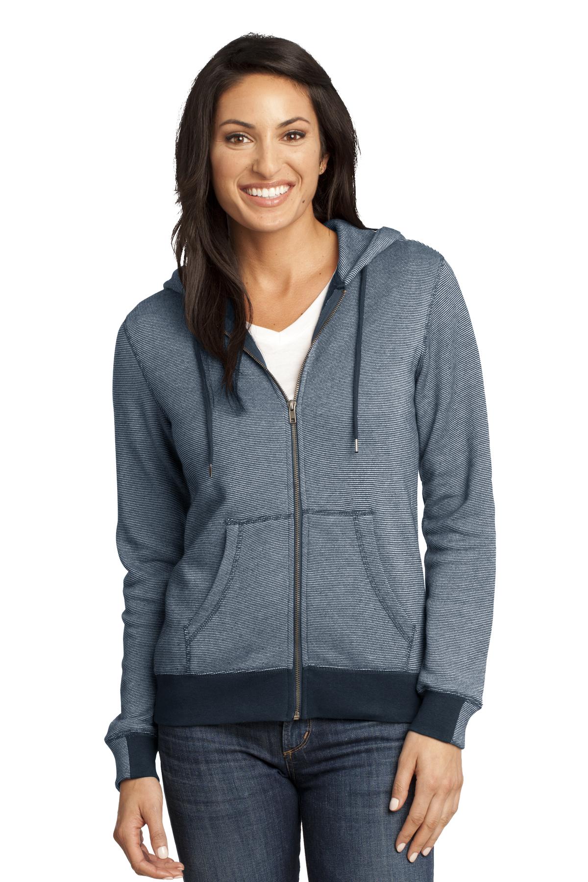 District DM490 CLOSEOUT Made Ladies Mini Stripe Full-Zip Hoodie