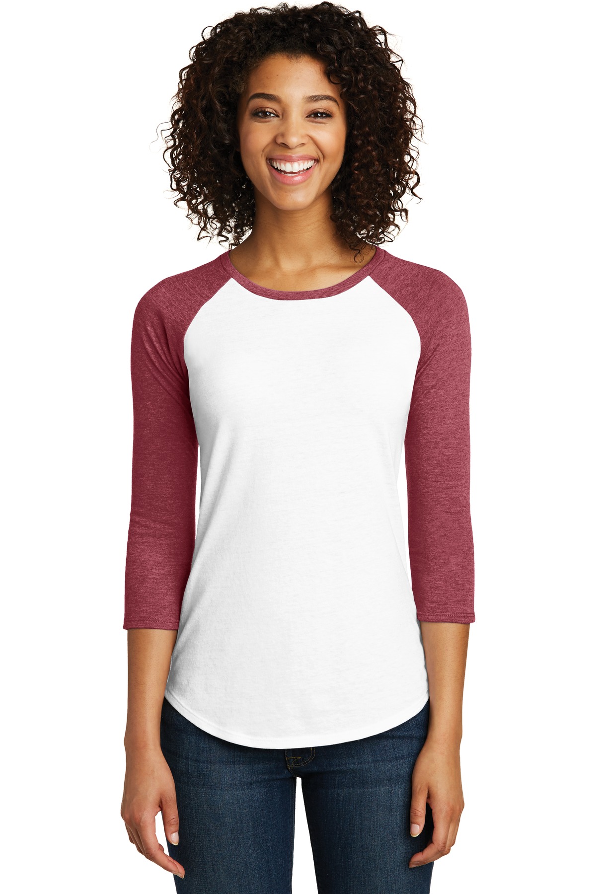 District DT6211 DISCONTINUED Women's Fitted Very Important Tee 3/4-Sleeve Raglan