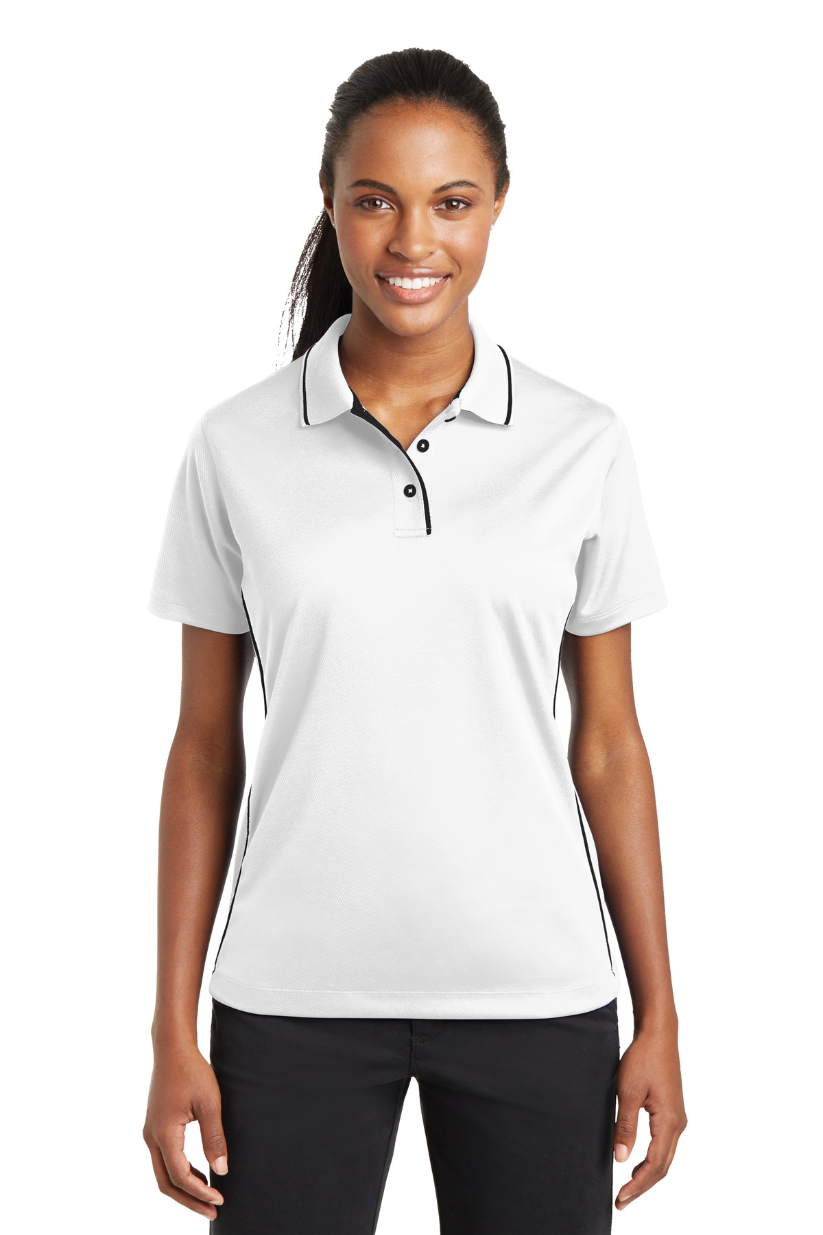 Sport-Tek L467 DISCONTINUED Ladies Dri-Mesh Polo with Tipped Collar and Piping