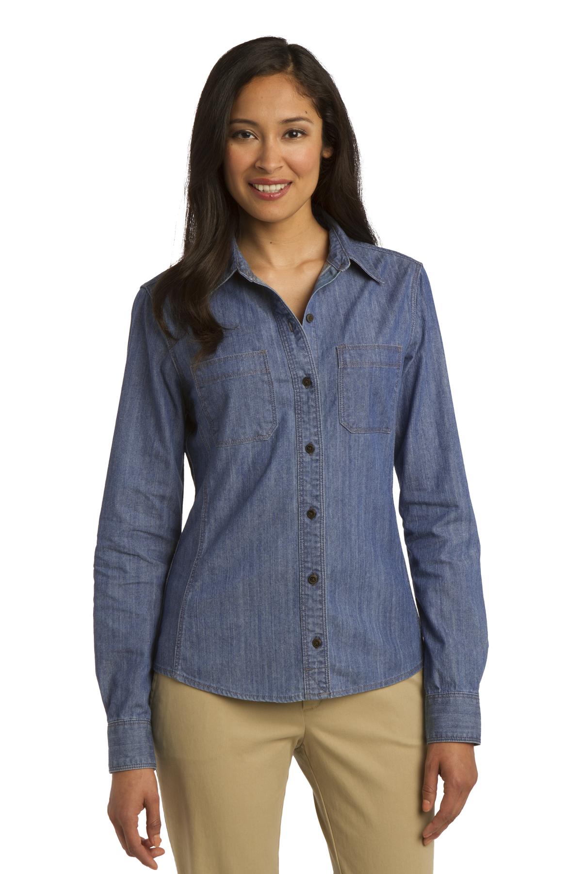 Port Authority L652 DISCONTINUED Ladies Patch Pockets Denim Shirt