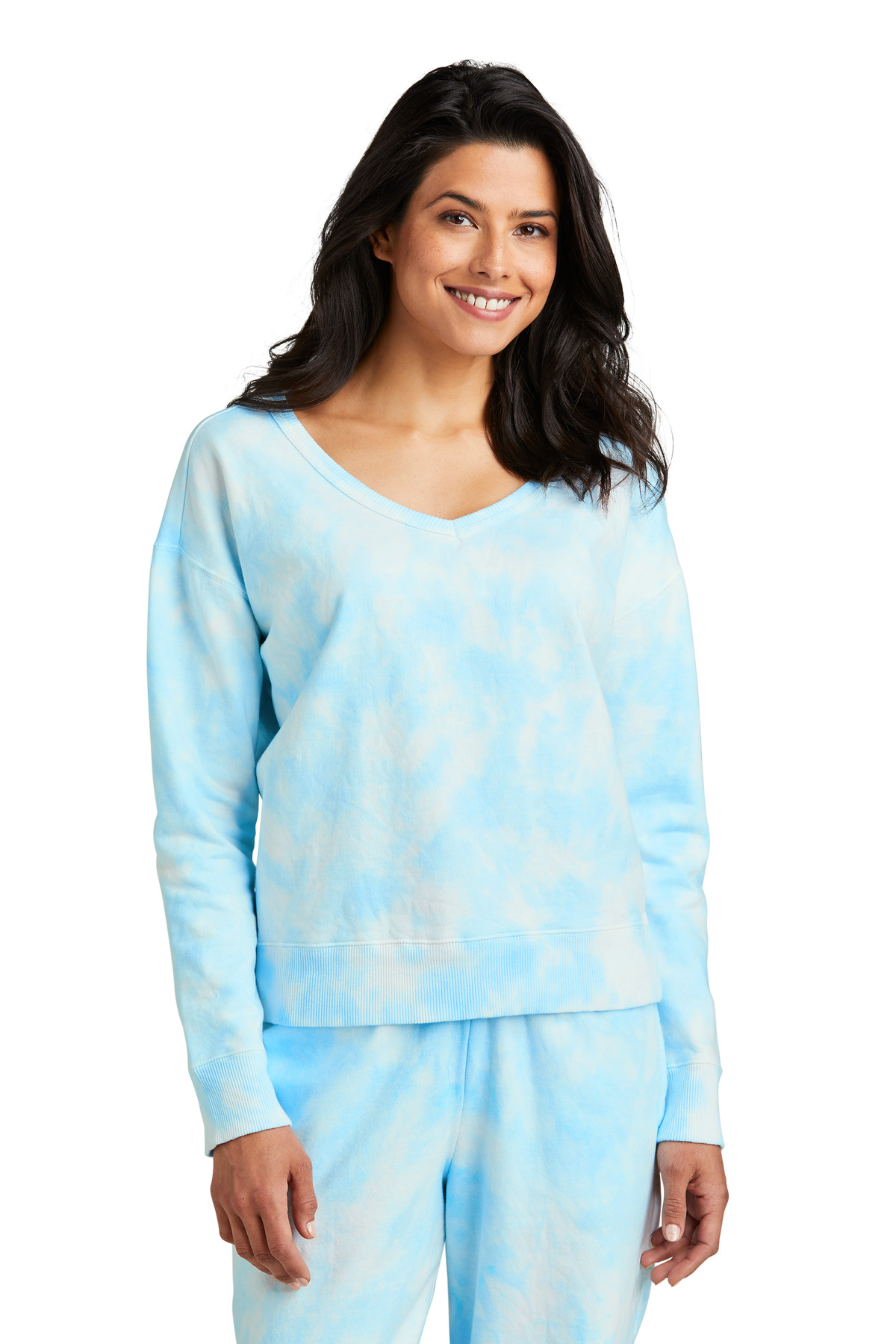 Port & Company LPC140V Ladies Beach Wash Cloud Tie-Dye V-Neck Sweatshirt
