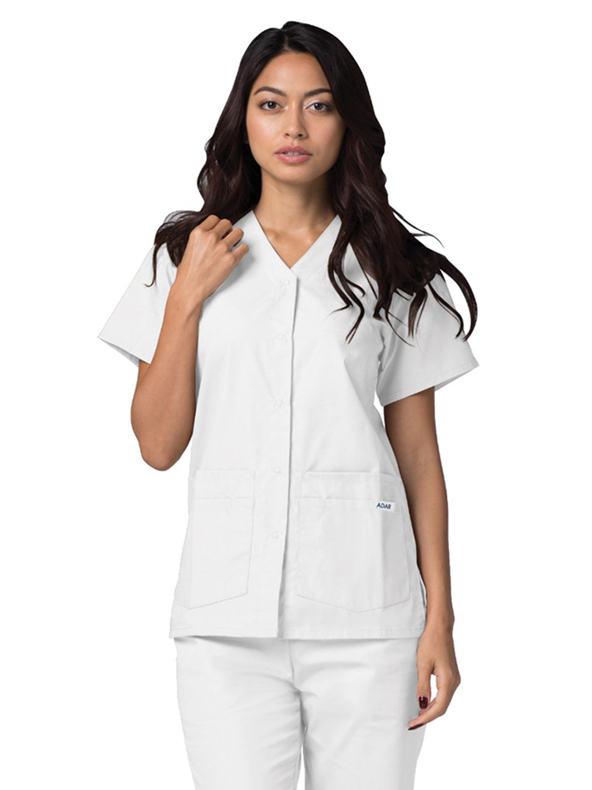 Adar 604 Women's Double Pocket Snap Front Top