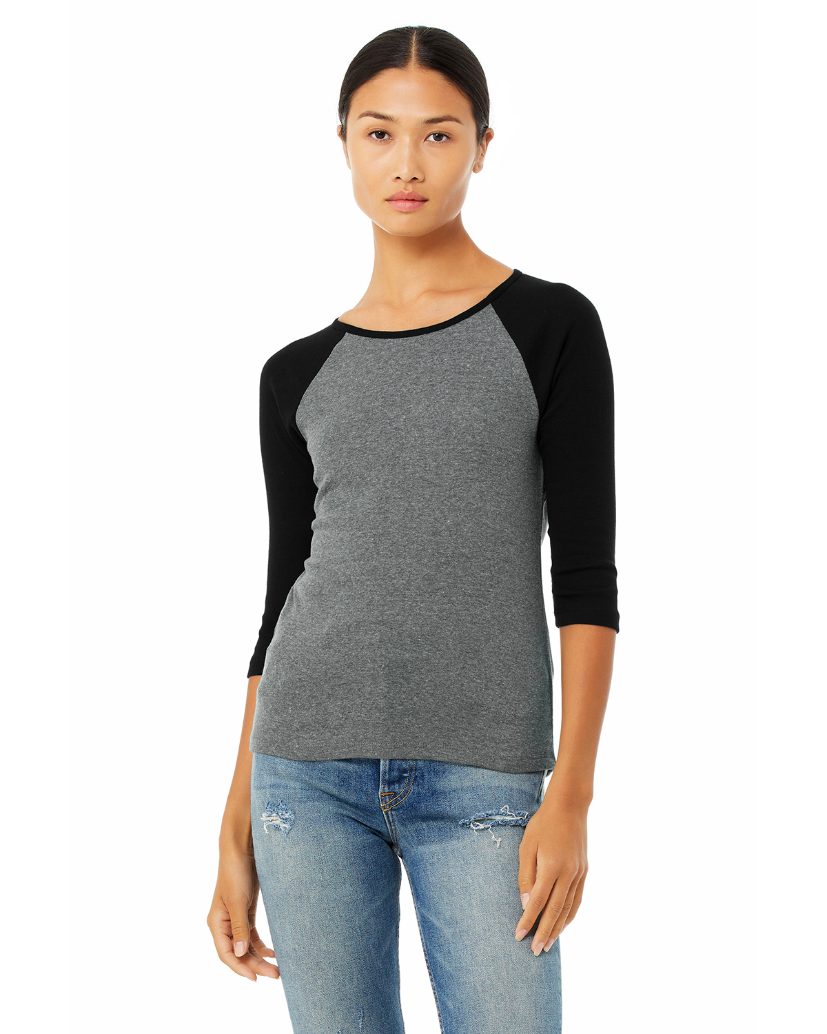 Bella + Canvas B2000 Women's Baby Rib 3/4-Sleeve Contrast Raglan T-Shirt