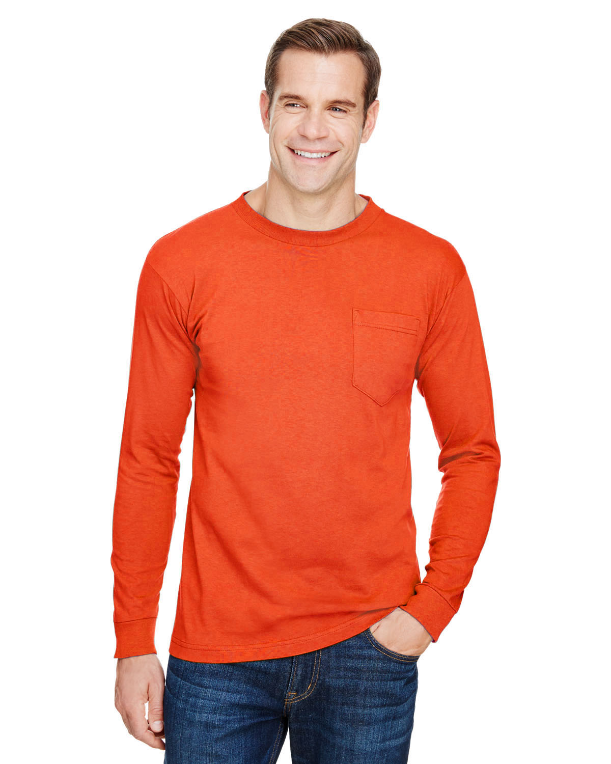 Bayside BA3055 Unisex Union-Made Long-Sleeve Pocket Crew T-Shirt