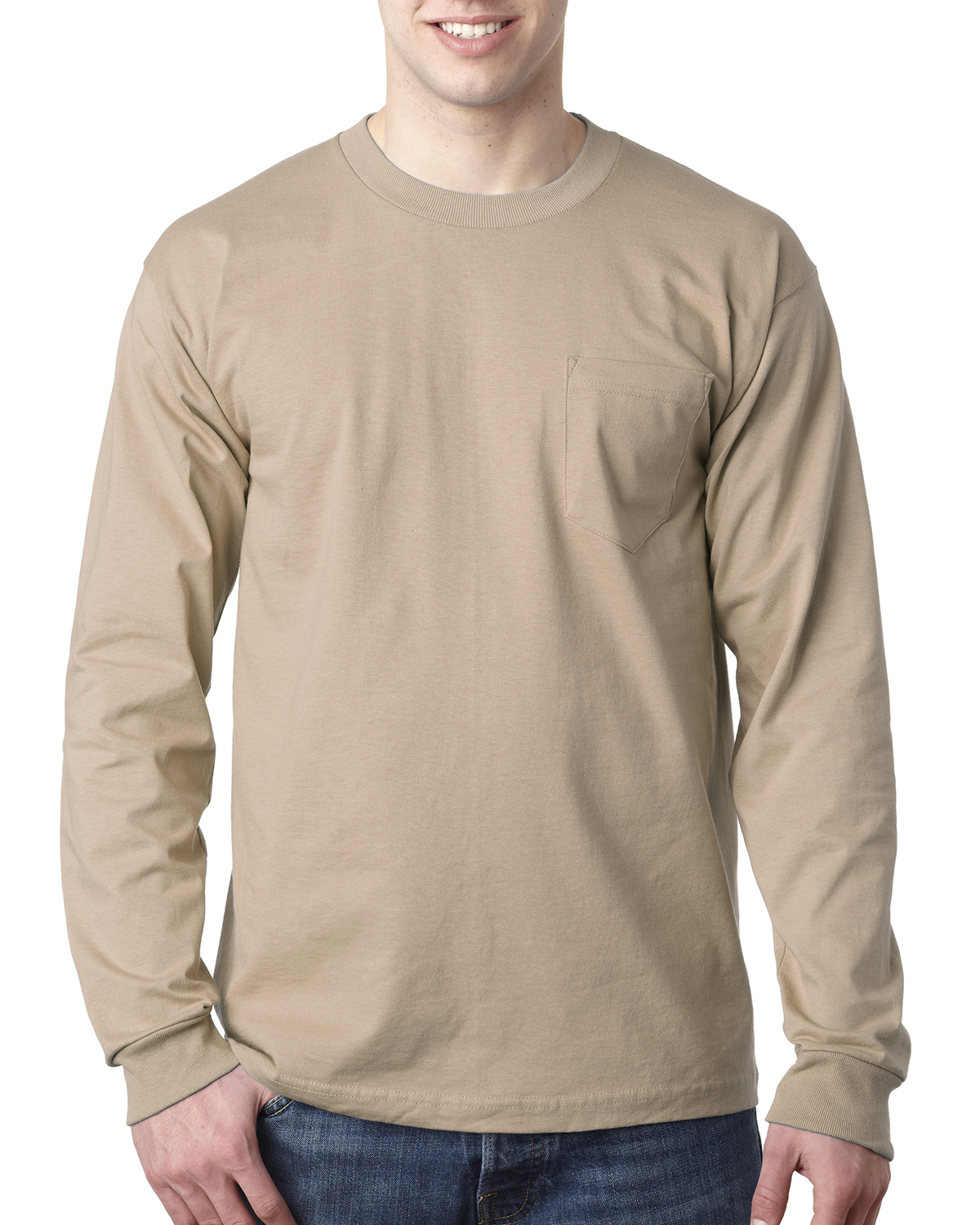 Bayside BA8100 Adult 6.1 oz. 100% Cotton Long Sleeve Pocket T-Shirt