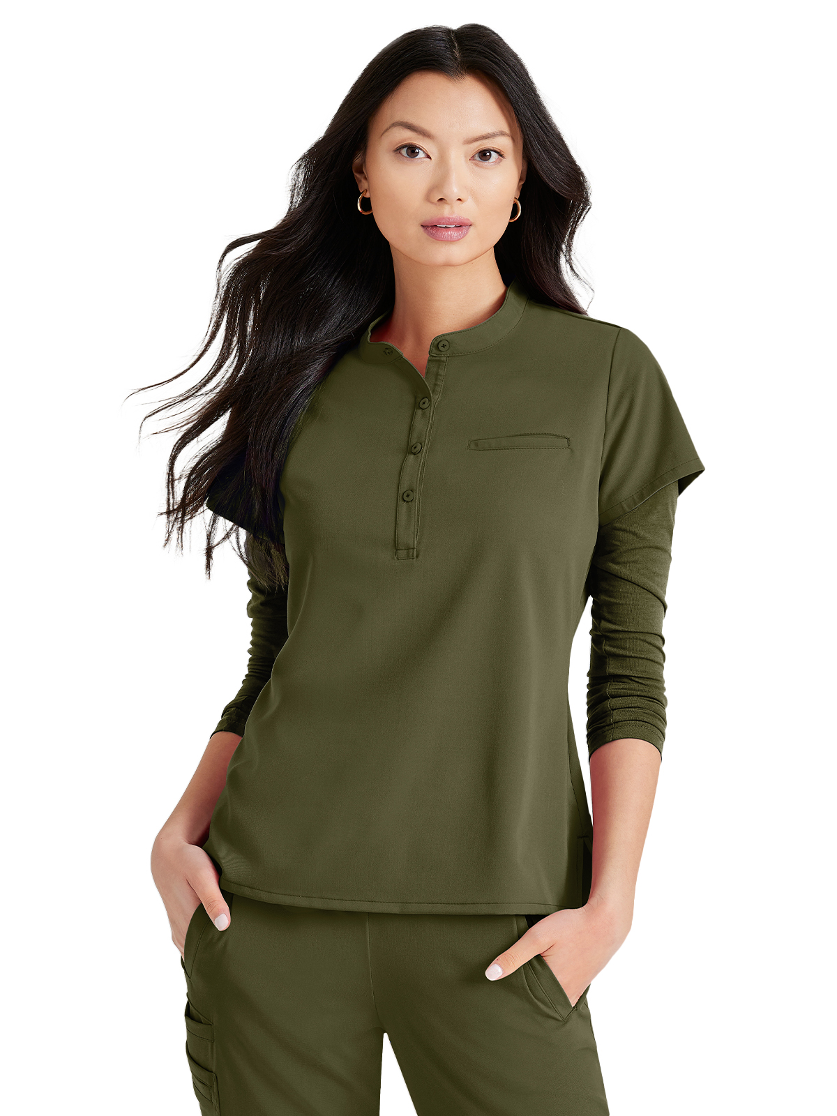 Barco BUT163 Women's One-Pocket Henley Style Mission Scrub Top