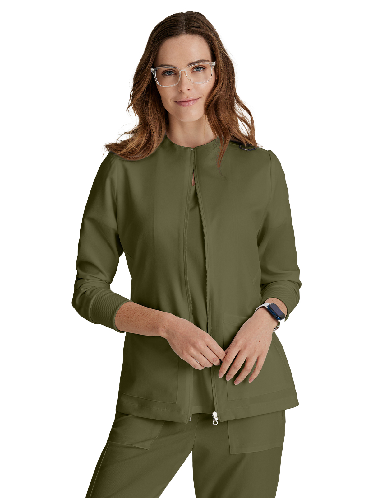 Barco BUW884 Women's Three-Pocket Zip-Up Team Warm-Up Scrub Jacket