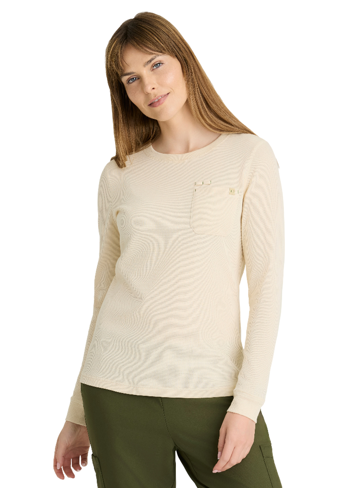 Grey's Anatomy GSST257 Women's One-Pocket Wanderlust Waffle Knit Top