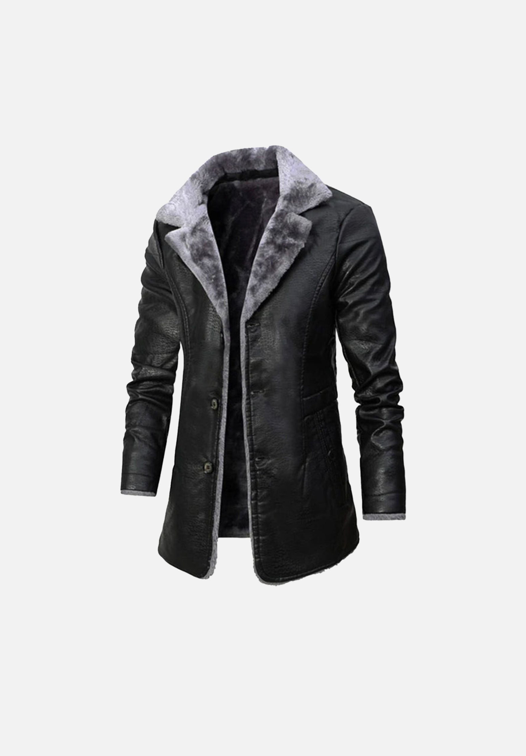 BJM109 Caldwell Black Leather Fur Trench Coat