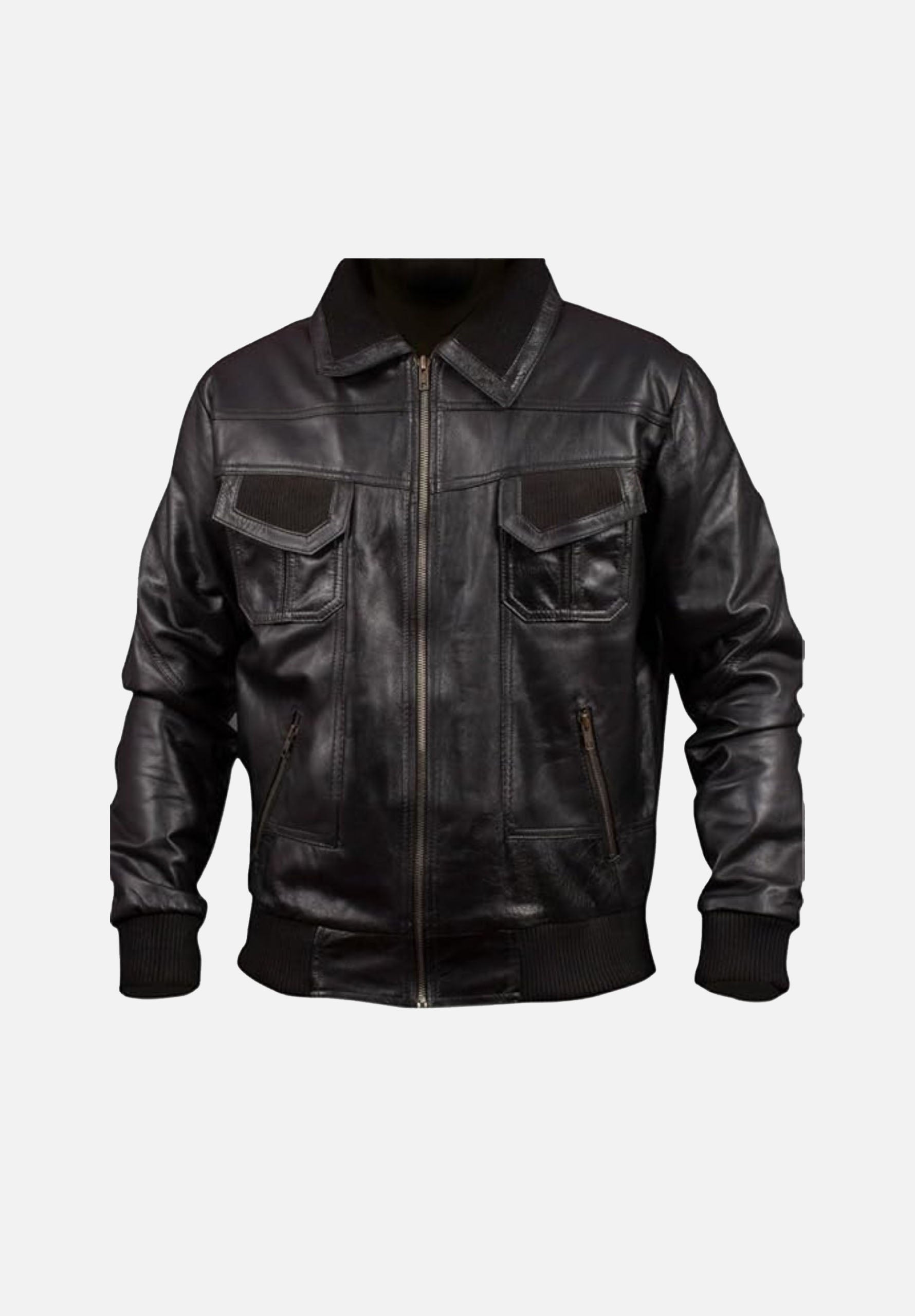 BJM112 Woodring Black MA-2 Aviator Leather Bomber Jacket
