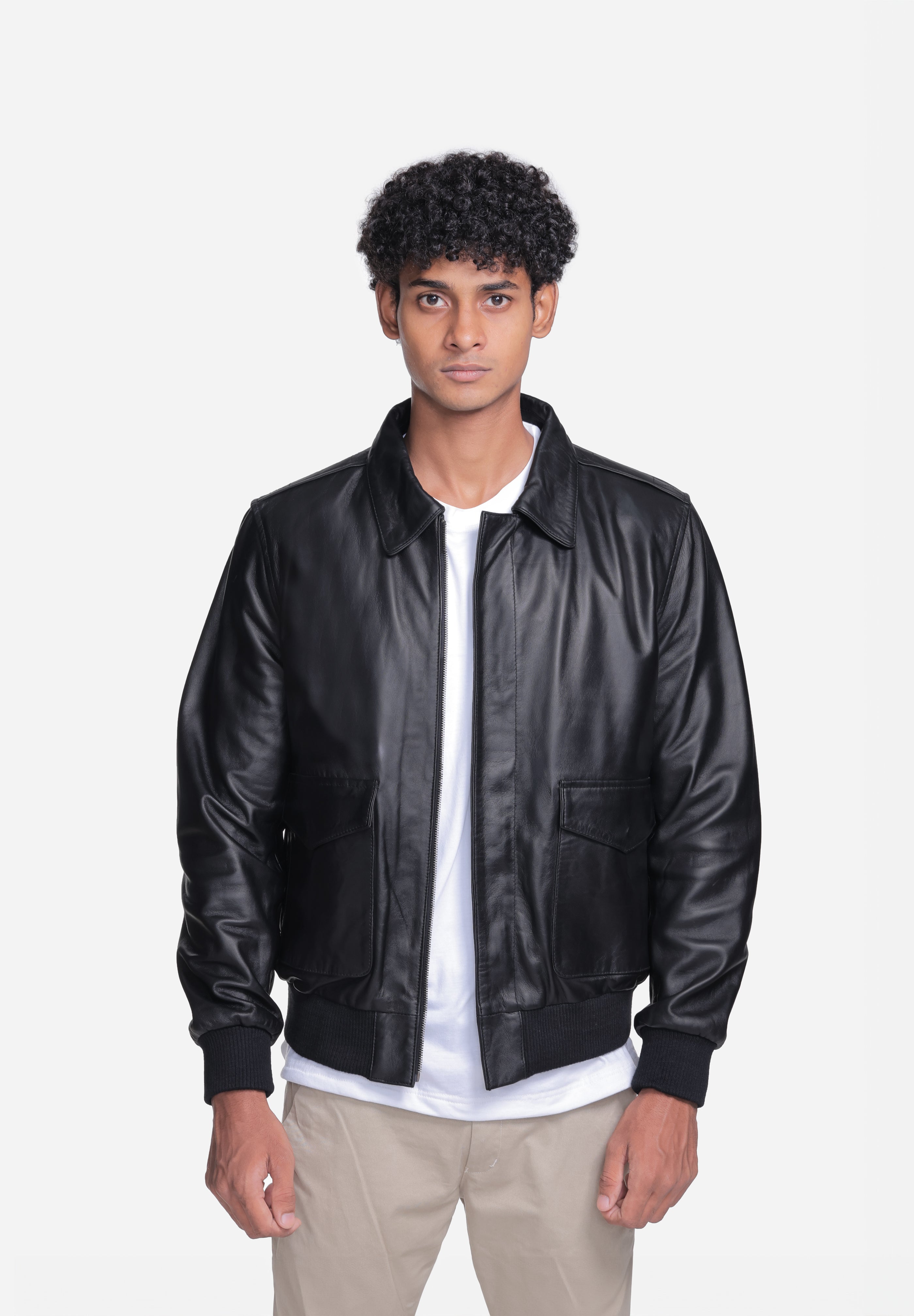 BJM114 Anderson Black A2 Military Flight Leather Jacket