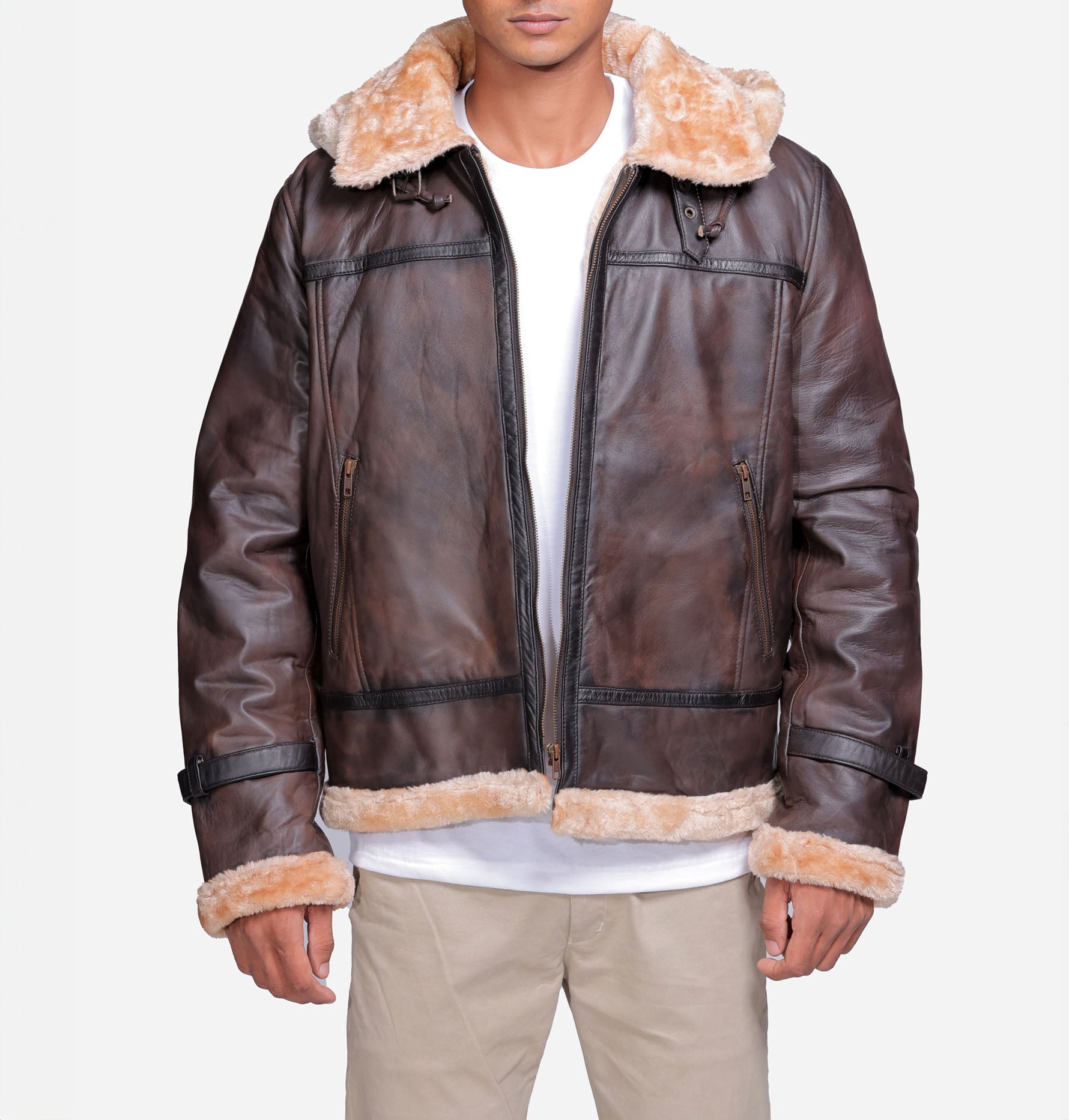 BJM115 Delaney B3 Brown Leather Bomber Jacket
