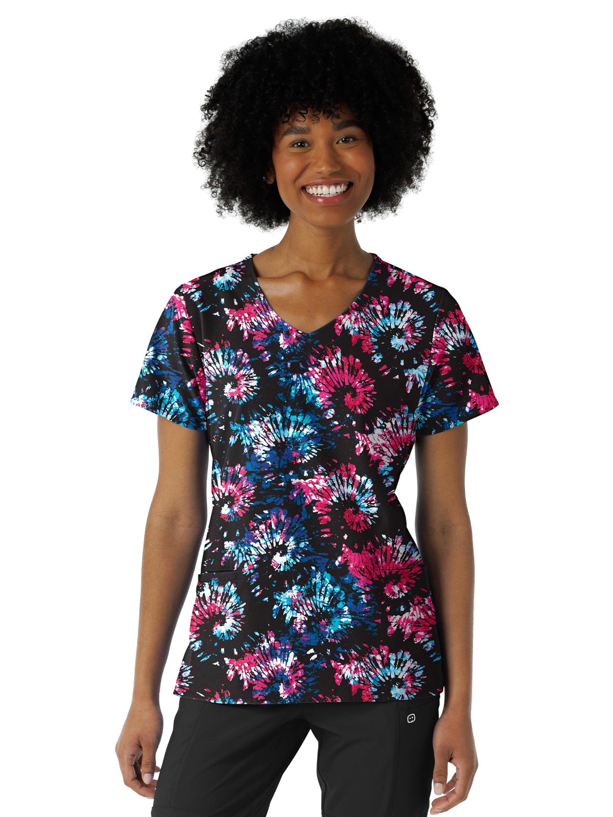 Wink 6347 Women's V-Neck Border Print Scrub Top