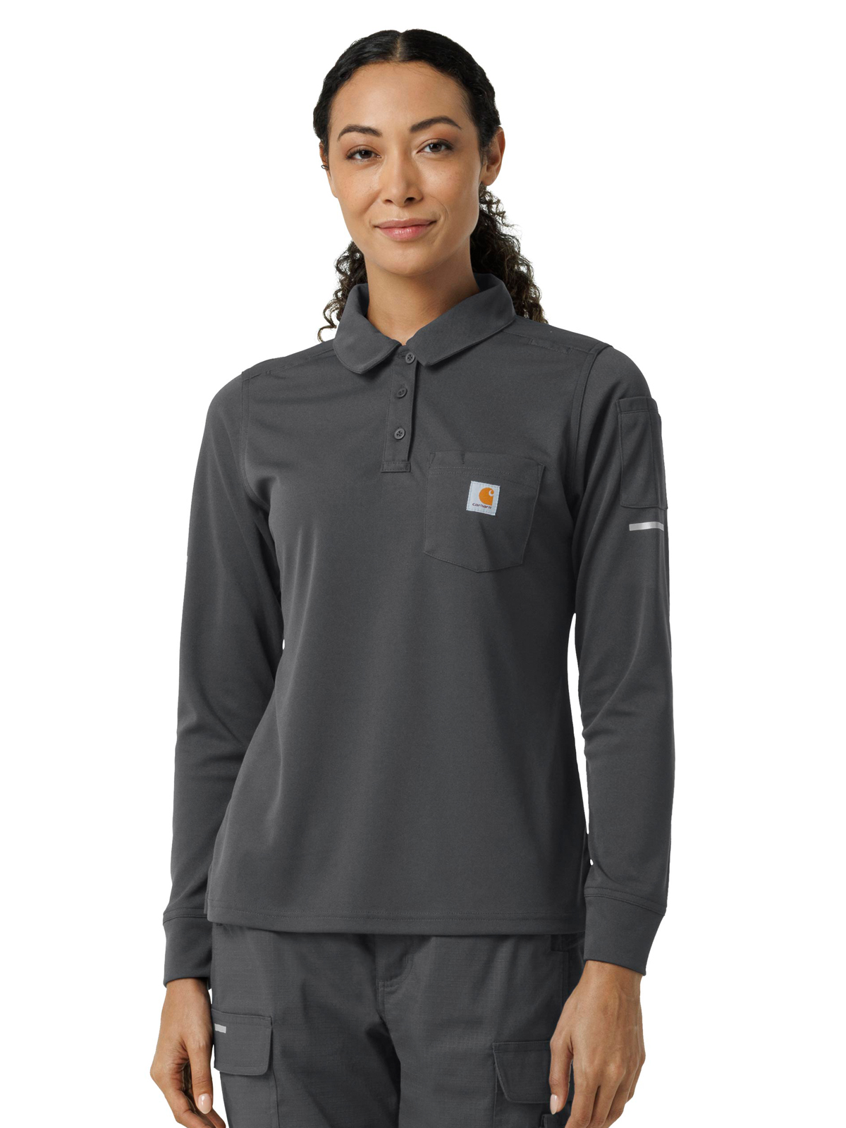 Carhartt Scrubs C12129 Women's Three-Pocket Heavyweight Long Sleeve Polo Scrub Top