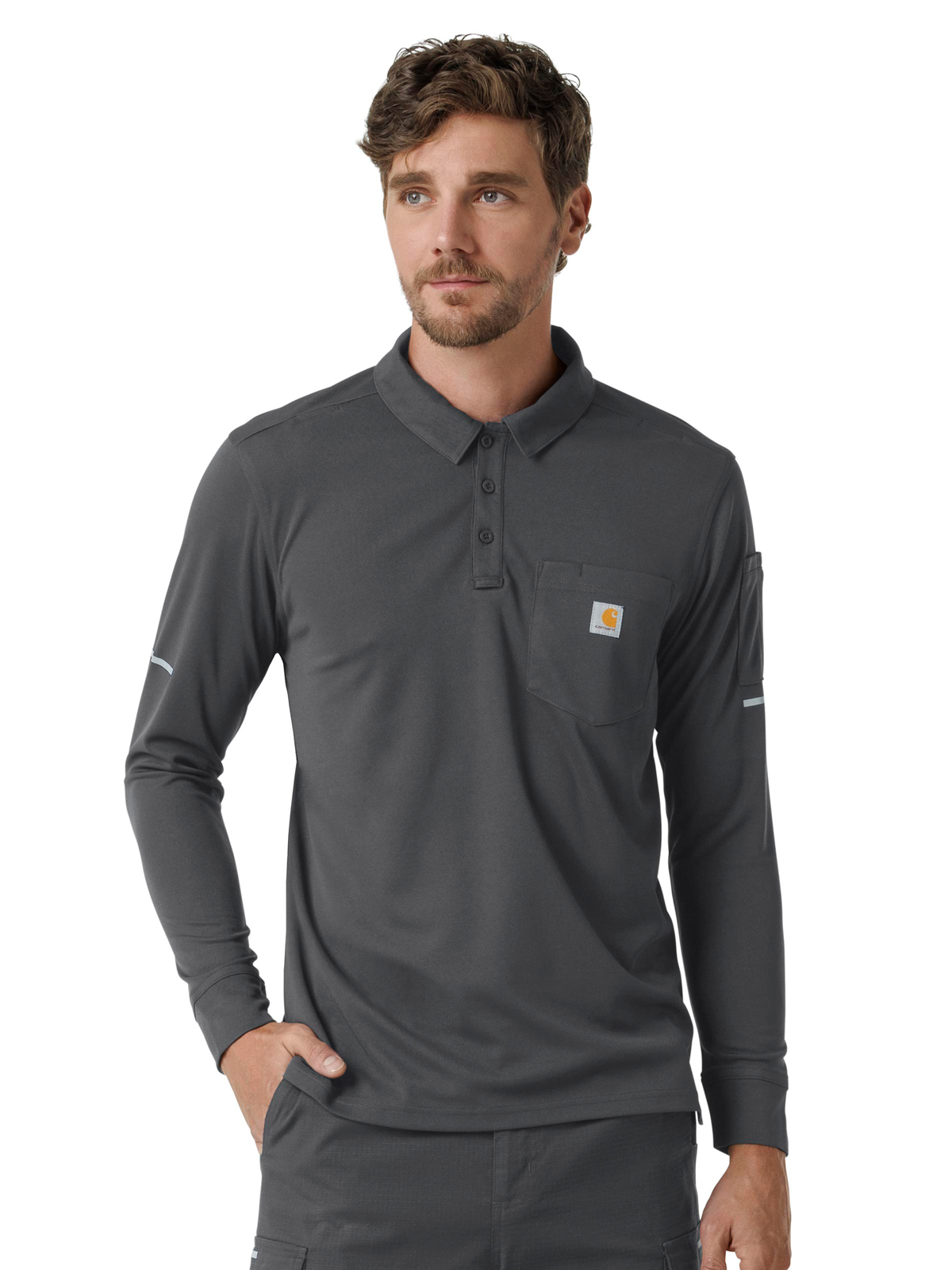 Carhartt Scrubs C16129 Men's Three-Pocket Heavyweight Long Sleeve Polo Scrub Top