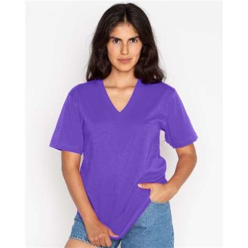 Los Angeles Apparel 24056 USA-Made Fine Jersey V-Neck T-Shirt - XS - Purple