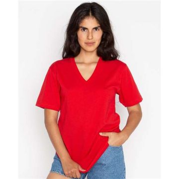 Los Angeles Apparel 24056 USA-Made Fine Jersey V-Neck T-Shirt - XS - Red