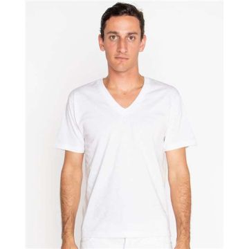 Los Angeles Apparel 24056 USA-Made Fine Jersey V-Neck T-Shirt - XS - White