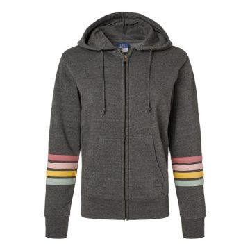 Mv Sport W22732 Women's Striped Sleeves Full-Zip Hooded Sweatshirt