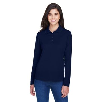 Core365 78192 Women's Pinnacle Performance Long Sleeve Piqué Polo - Black