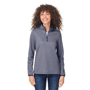 Core365 CE73W Women's Venture Heathered Stripe Quarter-Zip Pullover