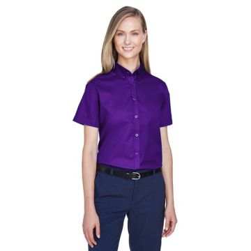 Core365 78194 Women's Optimum Short Sleeve Twill Shirt - Black