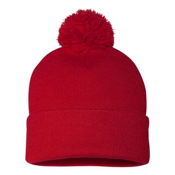 Sportsman SP15 12" Pom-Pom Cuffed Beanie - One Size - Red