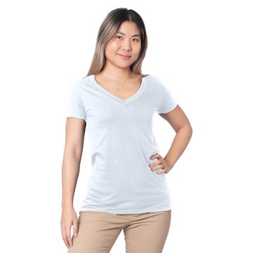 Bayside 5875 Ladies' Fine Jersey V-Neck T-Shirt - WHITE