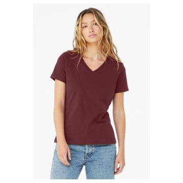 Bella + Canvas 6405 Ladies' Relaxed Jersey V-Neck T-Shirt - MAROON