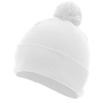 Augusta Sportswear 641K Knit Fold Over Pom-Pom Beanie - WHITE