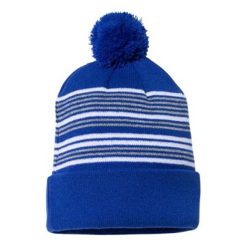 Sportsman SP60 12 Striped Pom-Pom Cuffed Beanie
