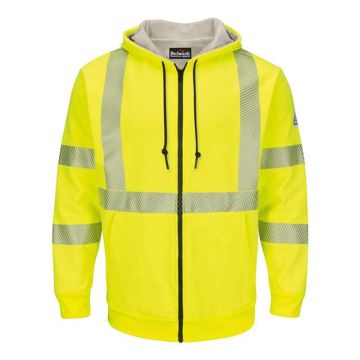 Bulwark SMZ4HVL Hi-Visibility Zip-Front Hooded Fleece Sweatshirt with Waffle Lining - Long Sizes