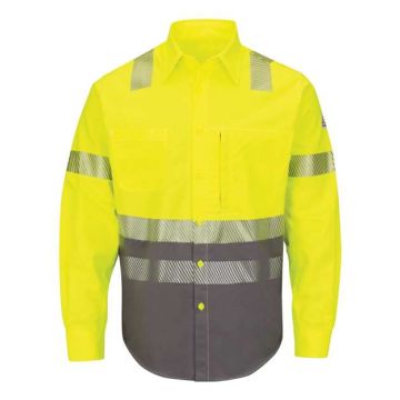 Bulwark SLB4HL Hi-Visibility Color Block Uniform Shirt - EXCEL FR ComforTouch 7 oz. Long Sizes