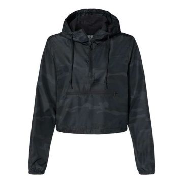 Independent Trading Co. EXP64CRP Women's Lightweight Quarter-Zip Pullover Crop Windbreaker