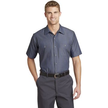 Red Kap CS20LONG Long Size Short Sleeve Striped Industrial Work Shirt