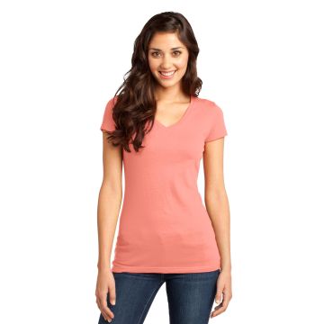 District DT6501  DISCONTINUED  District &#174;  - Juniors Very Important Tee &#174;  V-Neck. DT6501 - Peach