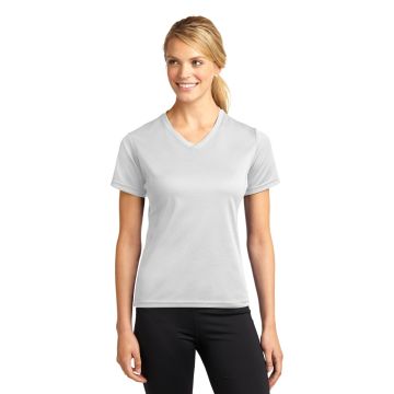 Sport-Tek L468V  DISCONTINUED  Sport-Tek &#174;  Dri-Mesh &#174;  Ladies V-Neck T-Shirt.  L468V - White