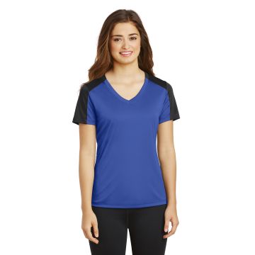 Sport-Tek LST354 DISCONTINUED Ladies PosiCharge Competitor Sleeve-Blocked V-Neck Tee