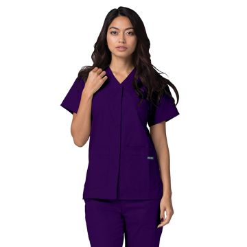 Adar 604 Women's Double Pocket Snap Front Top - Purple