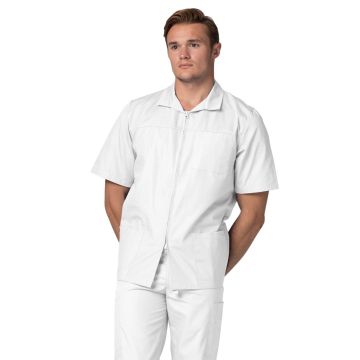 Adar 607 Men's Zippered Short Sleeve Jacket - White