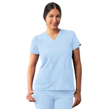 Adar A6008 Women's Multi-Pocket V-Neck Top - Sky Blue