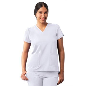 Adar A6008 Women's Multi-Pocket V-Neck Top - White
