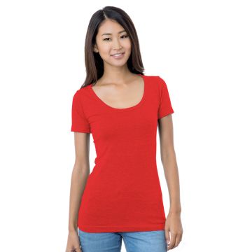 Bayside BA3405 Junior's 4.2 oz., Fine Jersey Wide Scoop Neck T-Shirt - RED