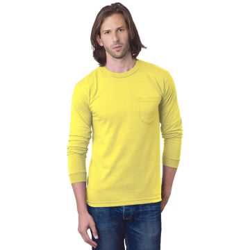 Bayside BA8100 Adult 6.1 oz., 100% Cotton Long Sleeve Pocket T-Shirt - YELLOW
