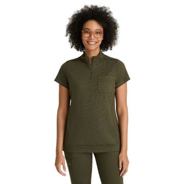 Barco BOT270 Women's Three-Pocket Mock Neck Vigor Scrub Top - Olive