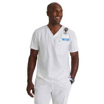 Barco BUT153 Men's Three-Pocket V-Neck Rally Scrub Top - White