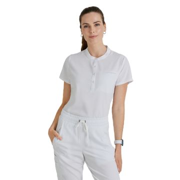 Barco BUT163 Women's One-Pocket Henley Style Mission Scrub Top - White